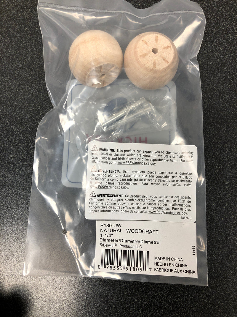 Hickory Hardware P180-UW Natural Woodcraft Set of (2) - 1-1/4 Inch Round Sphere Ball Unfinished Wood Cabinet Knobs / Drawer Knobs - Unfinished Wood