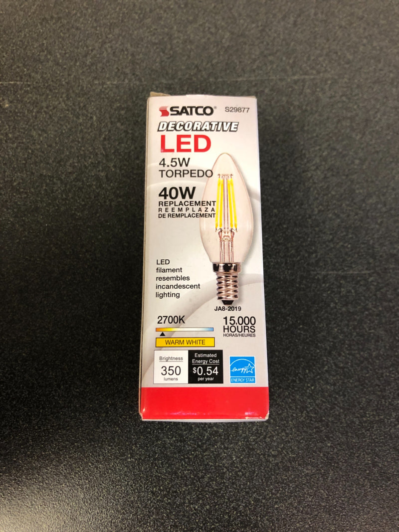 Satco Lighting Single 4.5 Watt B10 Candelabra (E12) LED Bulb - 350 Lumens, 2700K, and 90CRI