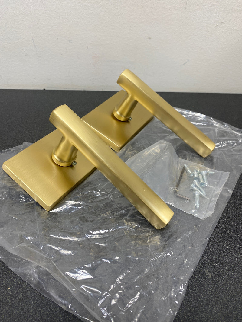 Emtek 5052FRLUS4RH Freestone Right Handed Non-Turning Two-Sided Dummy Door Lever Set with Modern Rectangular Rose from the Urban Modern Collection - Satin Brass