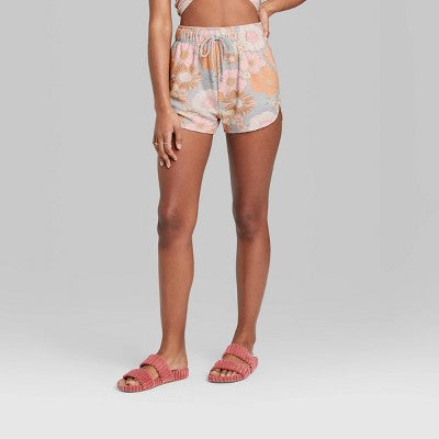 Women's high-rise towel terry dolphin shorts - wild fable™ gray floral