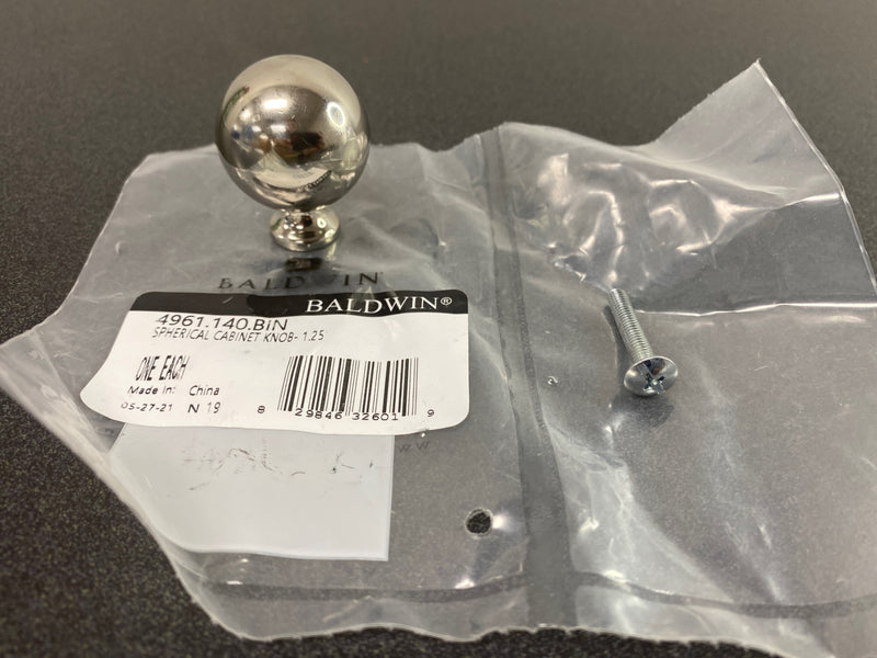 Baldwin 4961140 Spherical 1-1/4 Inch Round Cabinet Knob - Polished Nickel