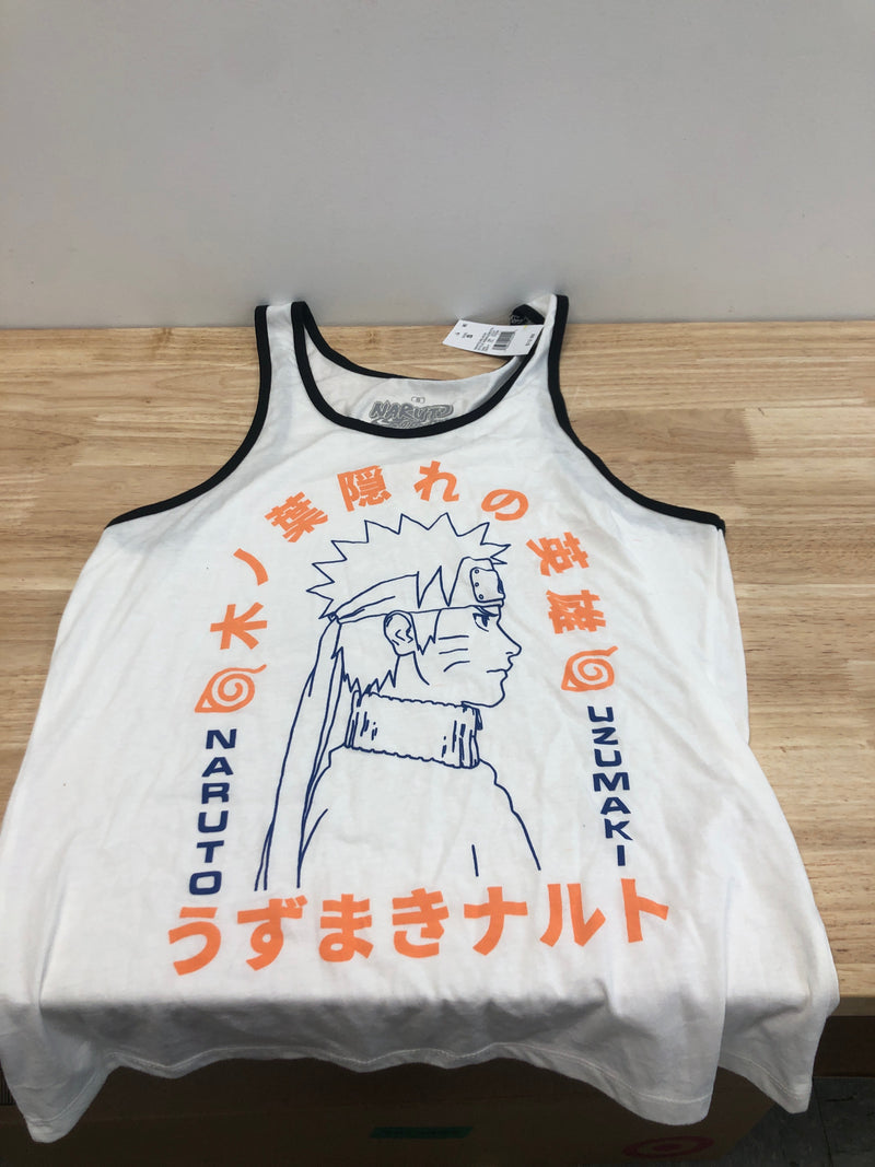Ripple Junction Naruto Shippuden Mens Tank Top Anime Hero of The Hidden Leaf Officially Licensed White and Black Small