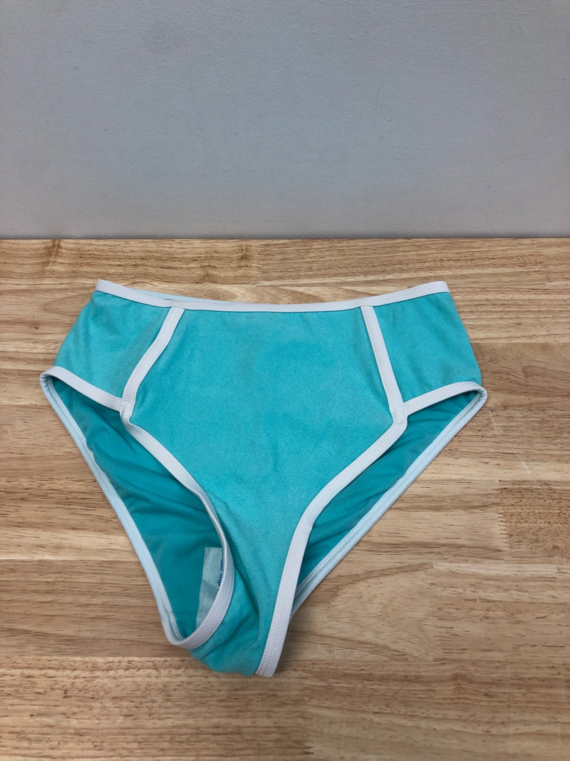 Kona Sol Women's Terry Textured Solid High Waist High Leg Bikini Bottom – Turquoise – Size M (8-10)