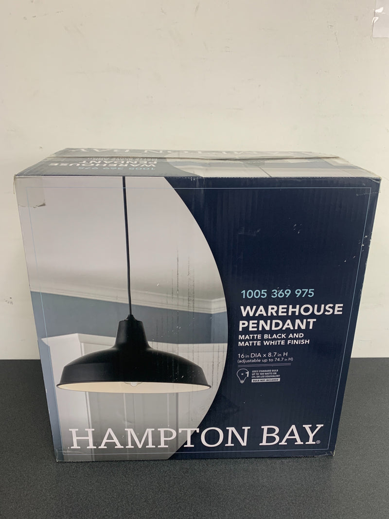Hampton bay AF-1032R/BK 1-Light Black Warehouse Pendant Hanging Light with Metal Shade