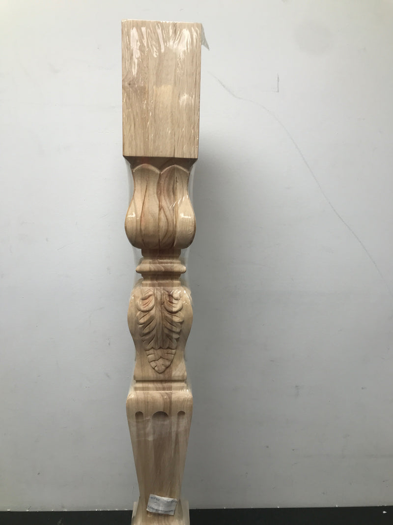 Hardware Resources P28RW Corner Post with Fluted Acanthus Styling, 35-1/2"H x 3-3/4"D - Natural Rubberwood