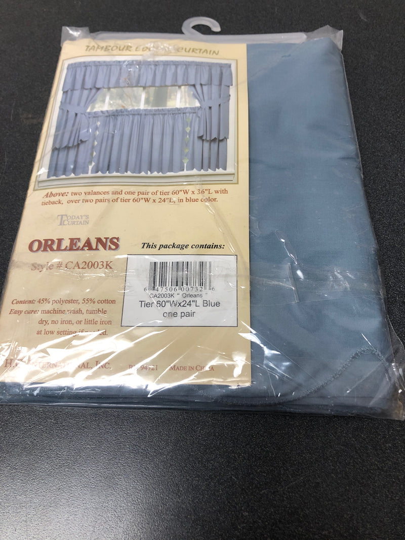 Today's Curtain, Orleans Scallop Curtain, 24" Tier Pair, 60" W x 24" L, Blue