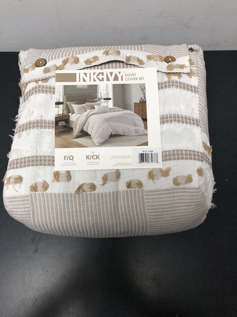 Ink+ivy II12-1084 Lennon 3 Piece Taupe King/Cal King Organic Cotton Jacquard Duvet Cover Set