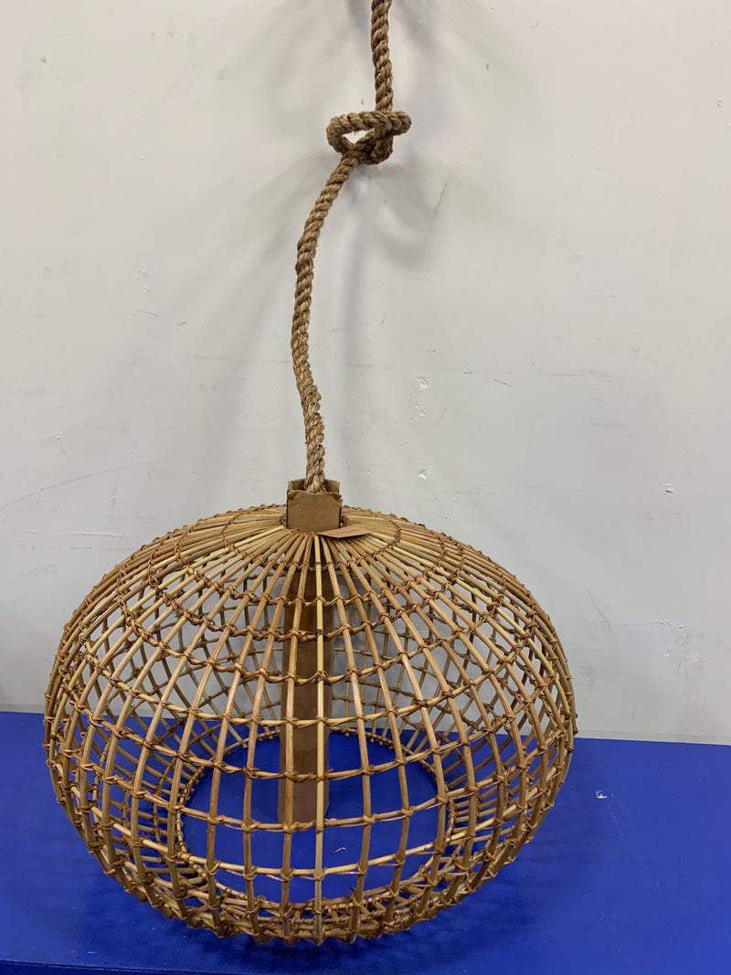 3r studios DF0420 Woven Roots 1-Light Brown Round Wicker Pendant with Thick Rope Cord