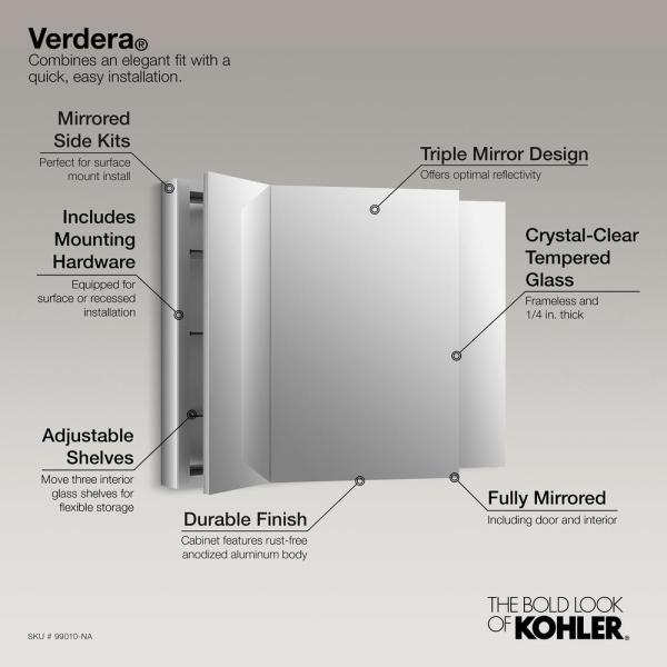 KOHLER Verdera 40 in. W x 30 in. H Recessed Medicine Cabinet in Anodized Aluminum-K-99010-NA