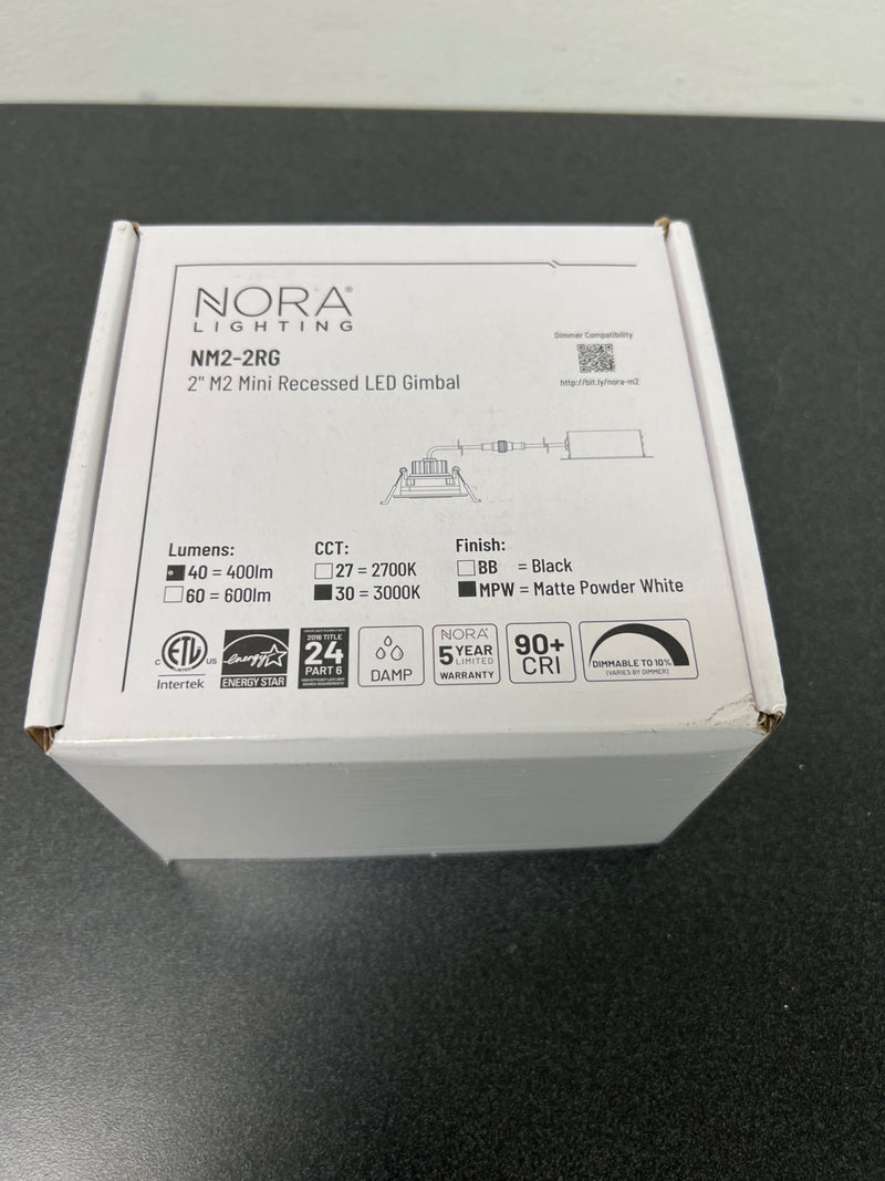 Nora Lighting NM2-2RG4030MPW M2 LED Canless Recessed Fixture 2" Adjustable Trim - IC Rated and Airtight - 3000K - 400 Lumens - Matte Powder White