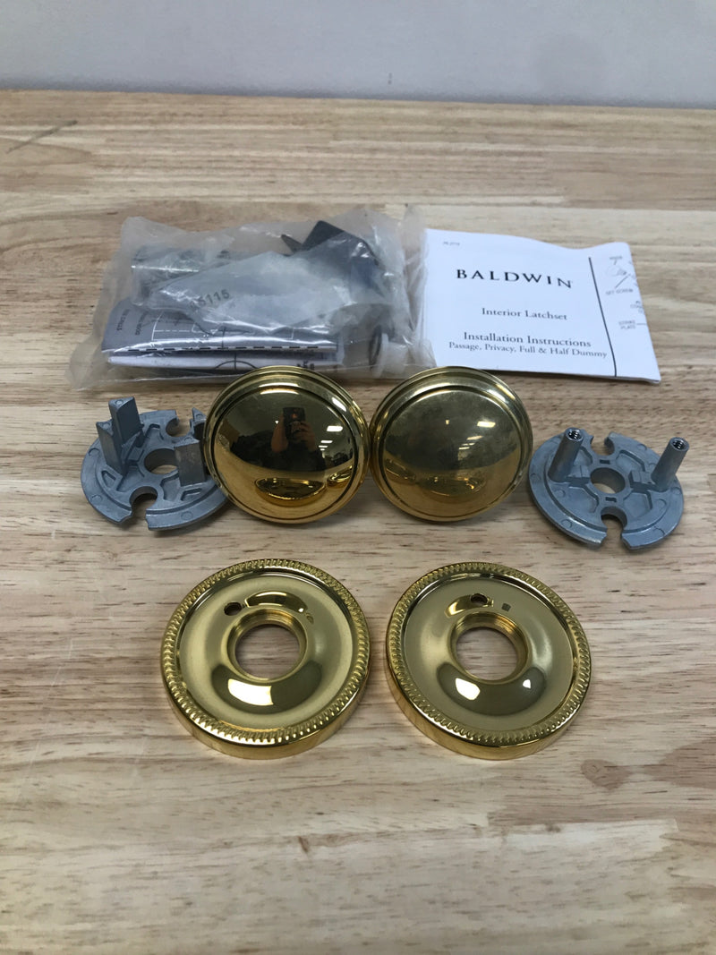 Baldwin 5069031PRIV 5069 Privacy Door Knob Set with 5076 Rose from the Estate Collection - Non-Lacquered Brass