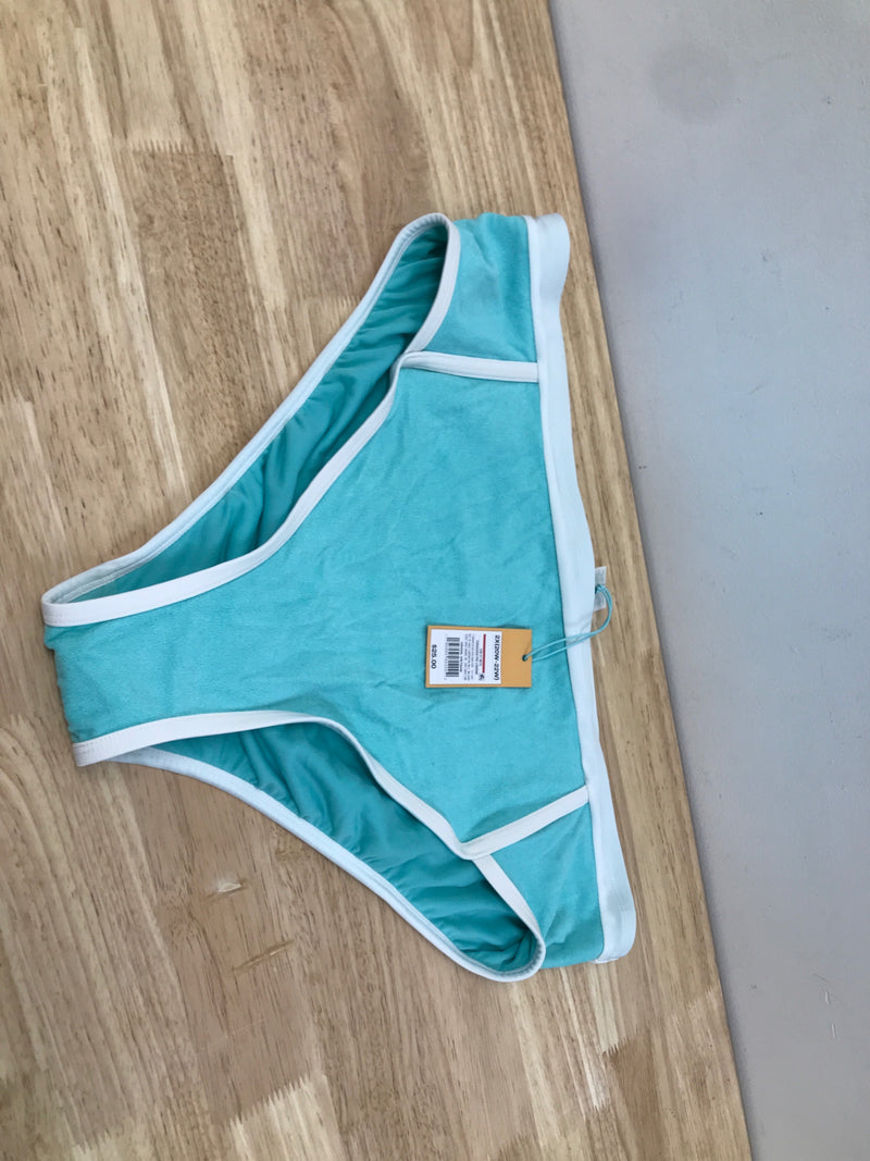 Kona Sol Women's Plus Terry Textured Solid High Waist High Leg Bikini Bottom – Turquoise – Size 2X (20W-22W)