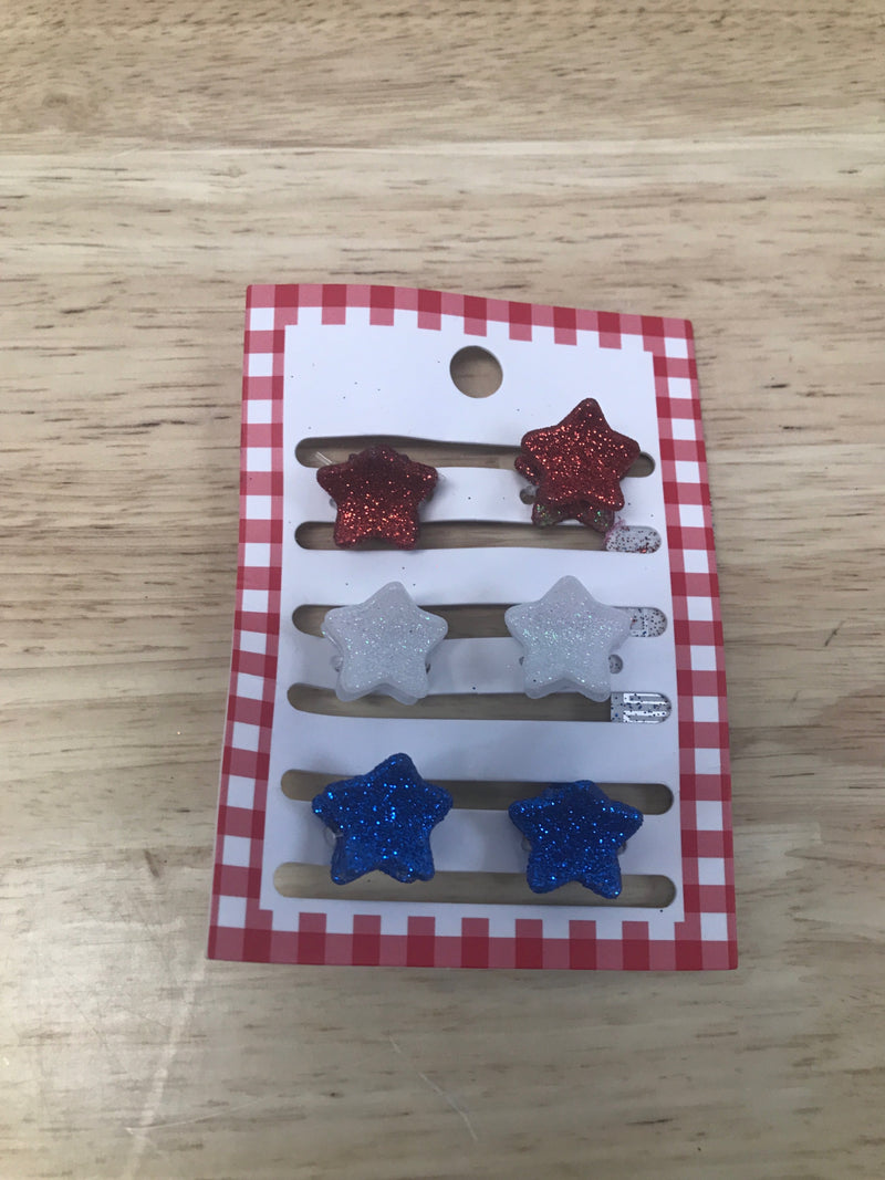 Americana glitter finish mini star hair clip set 6pc - red/blue/white