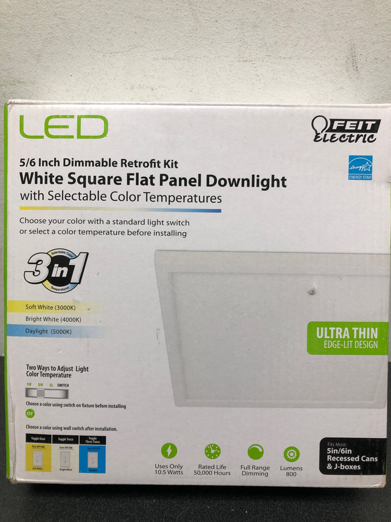 Feit electric 74208/CA 5/6 in. J Box 12-Watt Dim 90+ CRI Selectable CCT Integrated LED Retrofit Square Color Flat Panel Recessed Light Trim