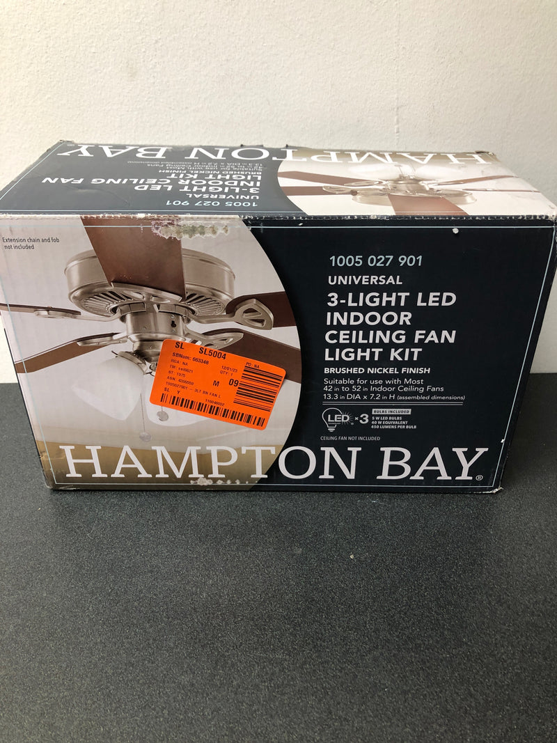 Hampton bay 91382 3-Light Brushed Nickel Ceiling Fan Shades LED Light Kit