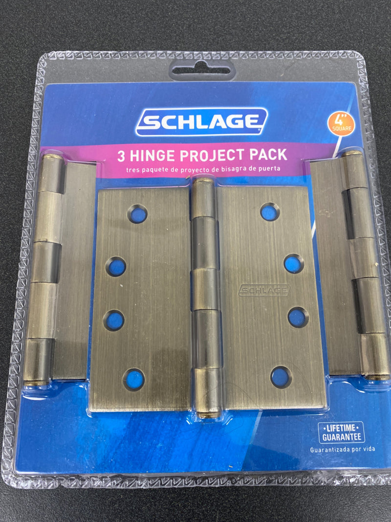 SCHLAGE Lock CO SC3P1020F-609E AB SQ Corn Hinge, 4-Inch, 3-Pack