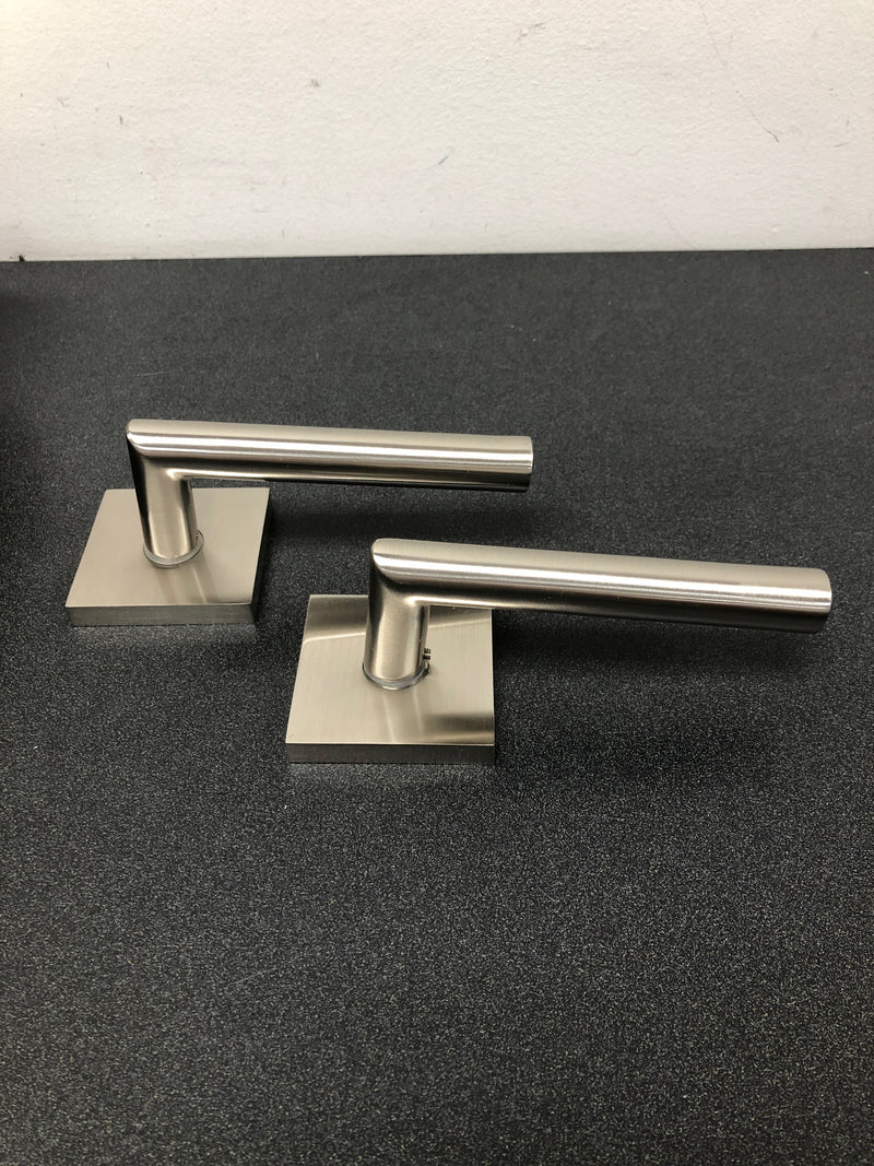 Emtek 5050STUUS15LH Stuttgart Left Handed Non-Turning Two-Sided Dummy Door Lever Set with Square Rose from the Brass Modern Collection - Satin Nickel