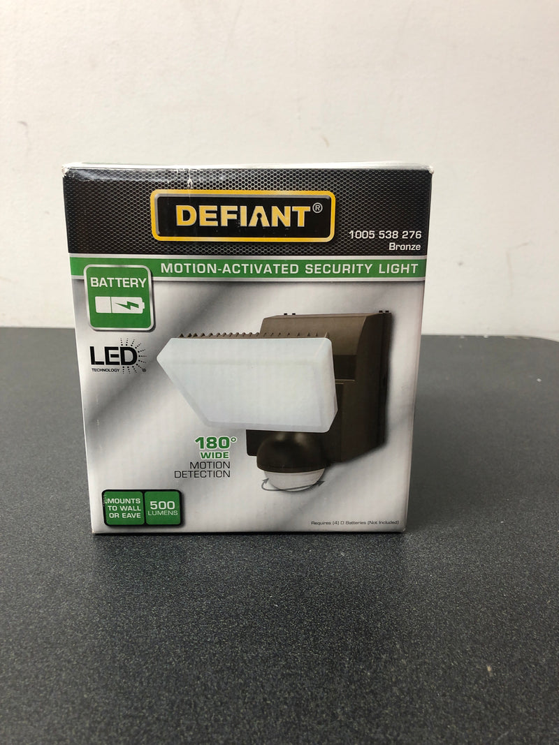 Defiant HB-1850-BZ 180-Degree Bronze Single Battery Motion Sensor Outdoor Integrated LED Flood Light with 500 Lumens