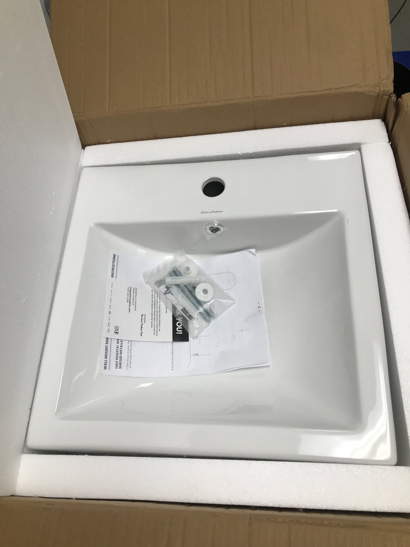 Swiss Madison SM-VS276 Voltaire 17-11/16" Square Ceramic Vessel Bathroom Sink with Overflow and 1 Faucet Hole - Glossy White