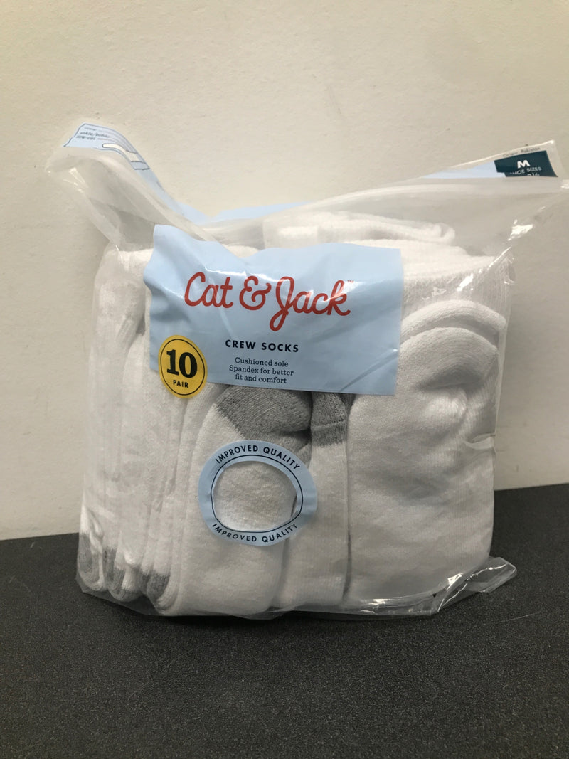 Boys' 10pk crew athletic socks - cat & jack™ white m