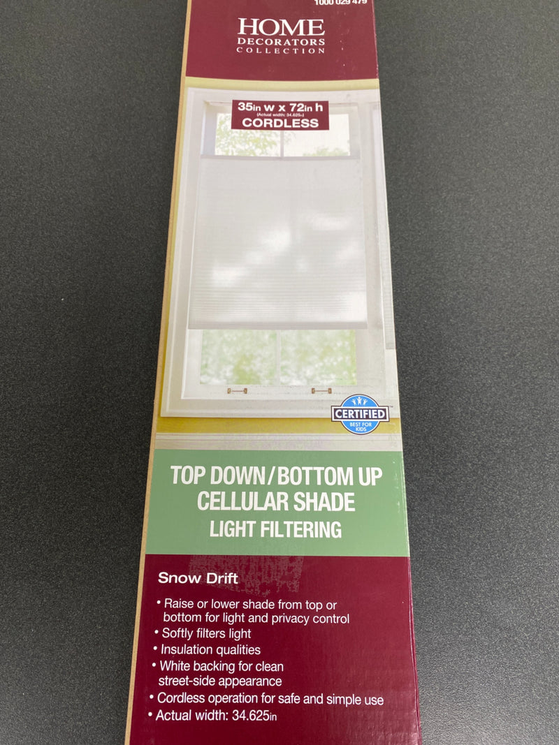 Home decorators collection 10793478635023 Snow Drift White Top Down Bottom Up Light Filtering Cellular Shade - 35 in. W x 72 in. L