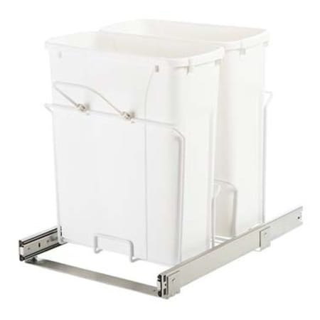 Knape and Vogt KVSBM15-2-20 Bottom Mount Double Bin Trash Can with Full Extension Slides for 15" Cabinets - 20 Quart Capacity - White