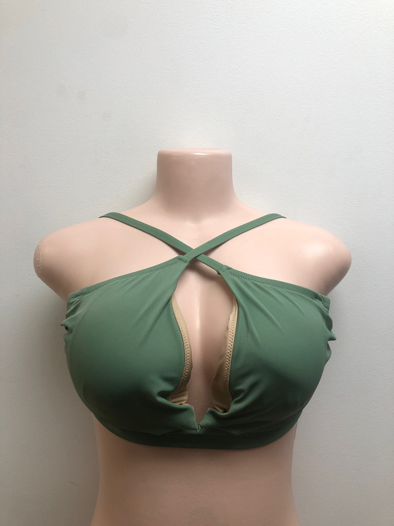 Shade & Shore Women's Longline Cut Out Bikini Top - (Green, 34D)