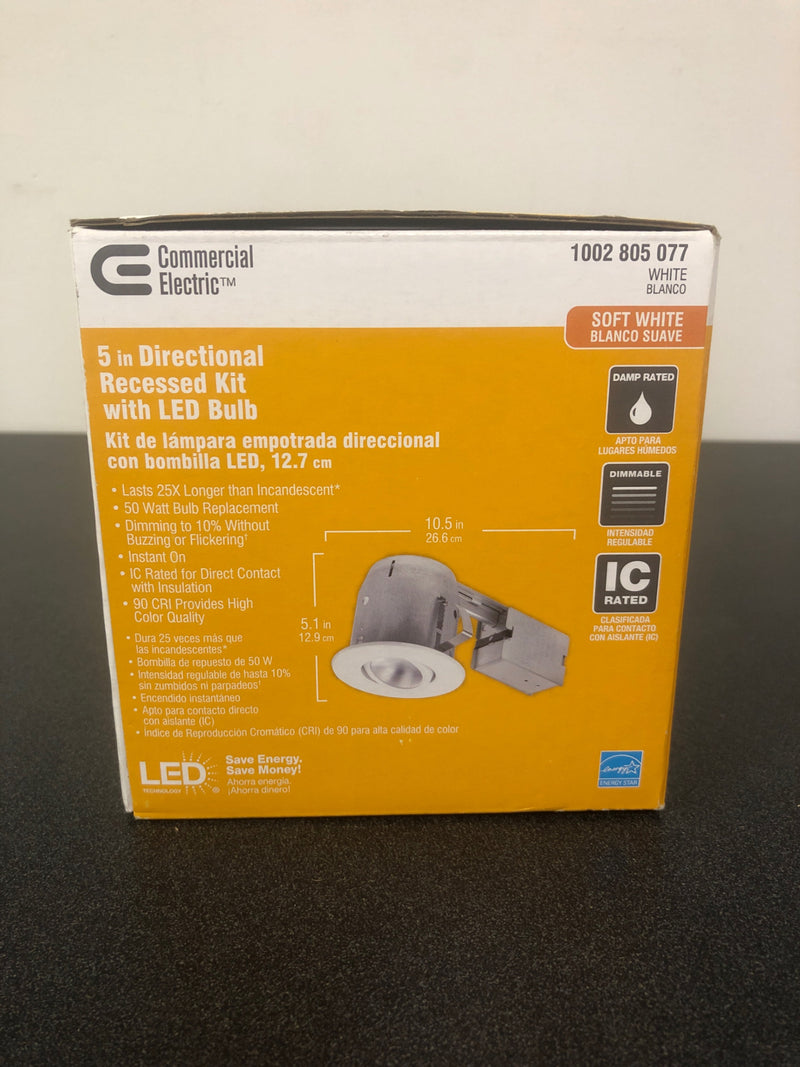 Commercial Electric 5 in. New Construction and Remodel Recessed Kit LED Bulb Included-91238