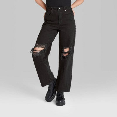 Women's super-high rise distressed baggy jeans - wild fable™ black was