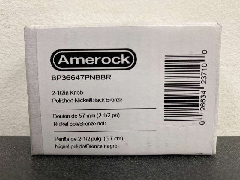 Amerock BP36647PNBBR London 2-1/2 Inch Bar Cabinet Knob - Polished Nickel / Black Bronze