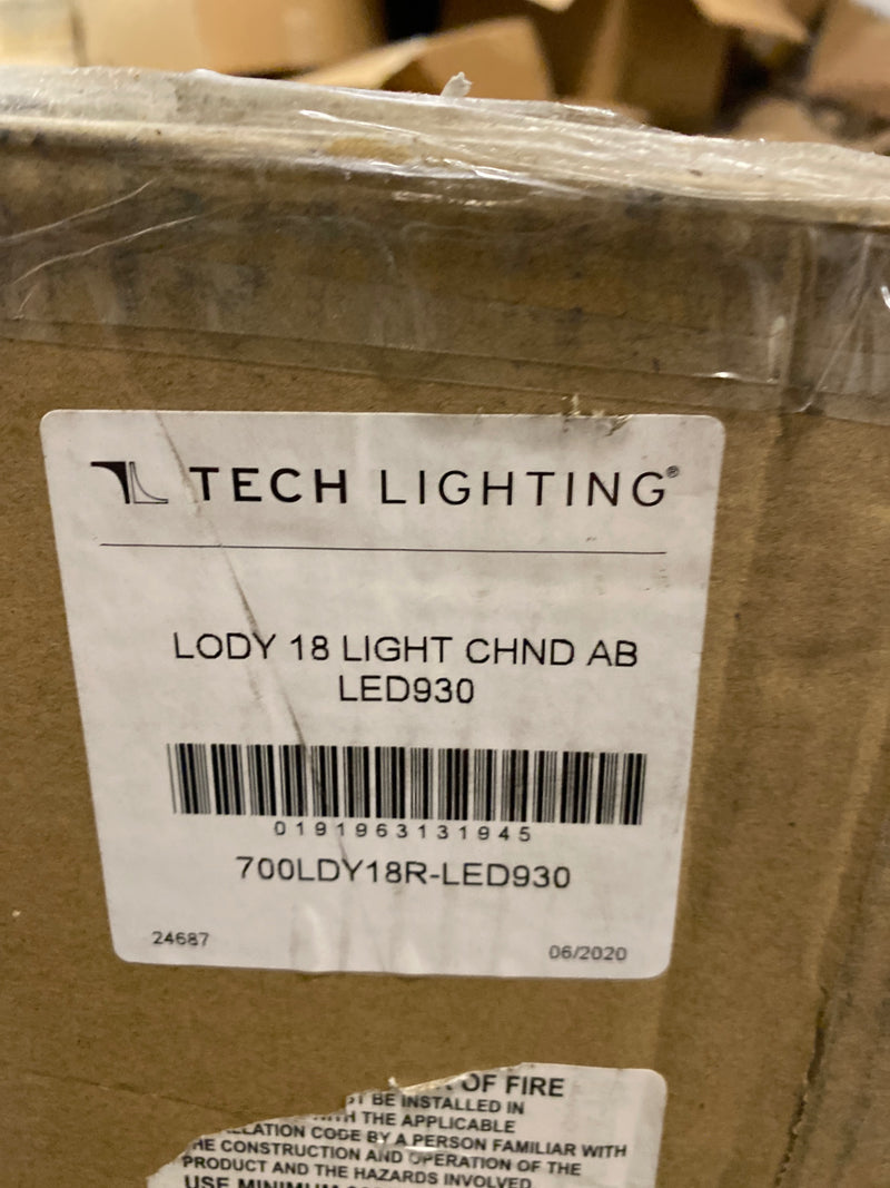 Tech Lighting 700LDY18R-LED930 Lody - 31.1" 50.4W 18 LED Chandelier, Aged Brass Finish with White Acrylic Glass