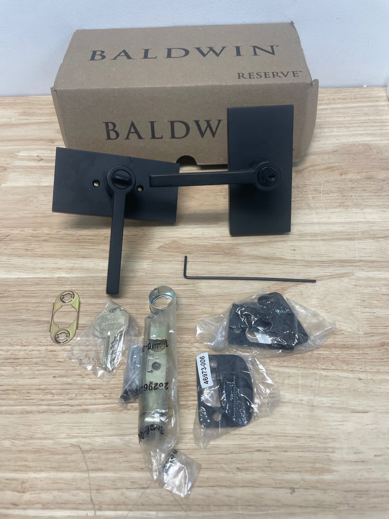 Baldwin ENSQUCFR190 Baldwin EN.SQU.CFR Square Single Cylinder Keyed Entry Door Lever Set with 5 Inch Rectangle Rose from The Reserve Collection