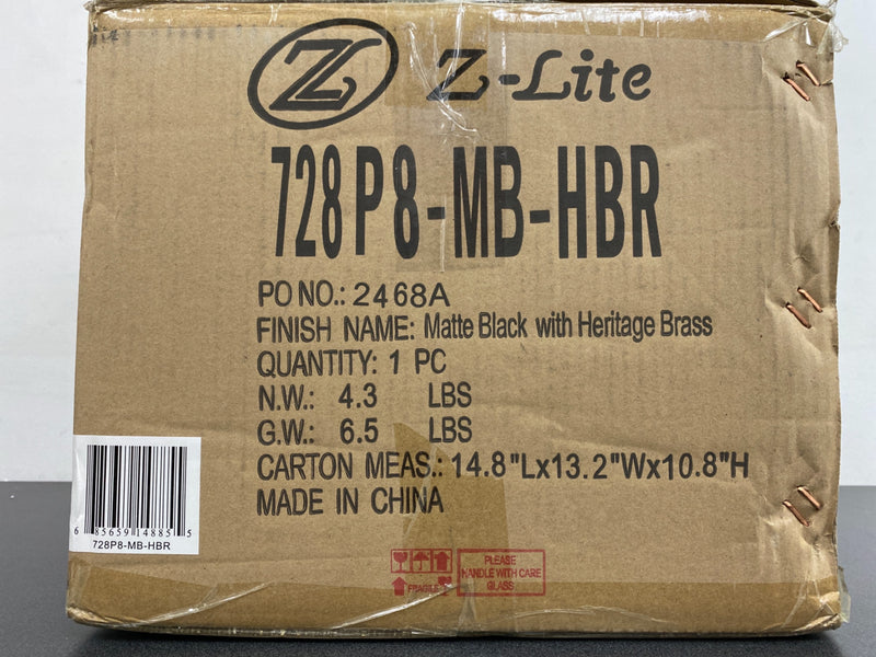Z-Lite 728P8-MB-HBR Soriano 8" Wide Mini Pendant - Matte Black / Heritage Brass