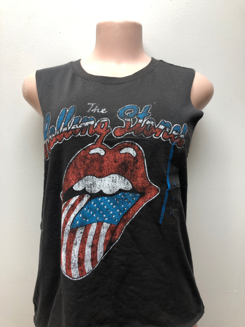 Women's the rolling stones american flag logo graphic cropped tank top - black l