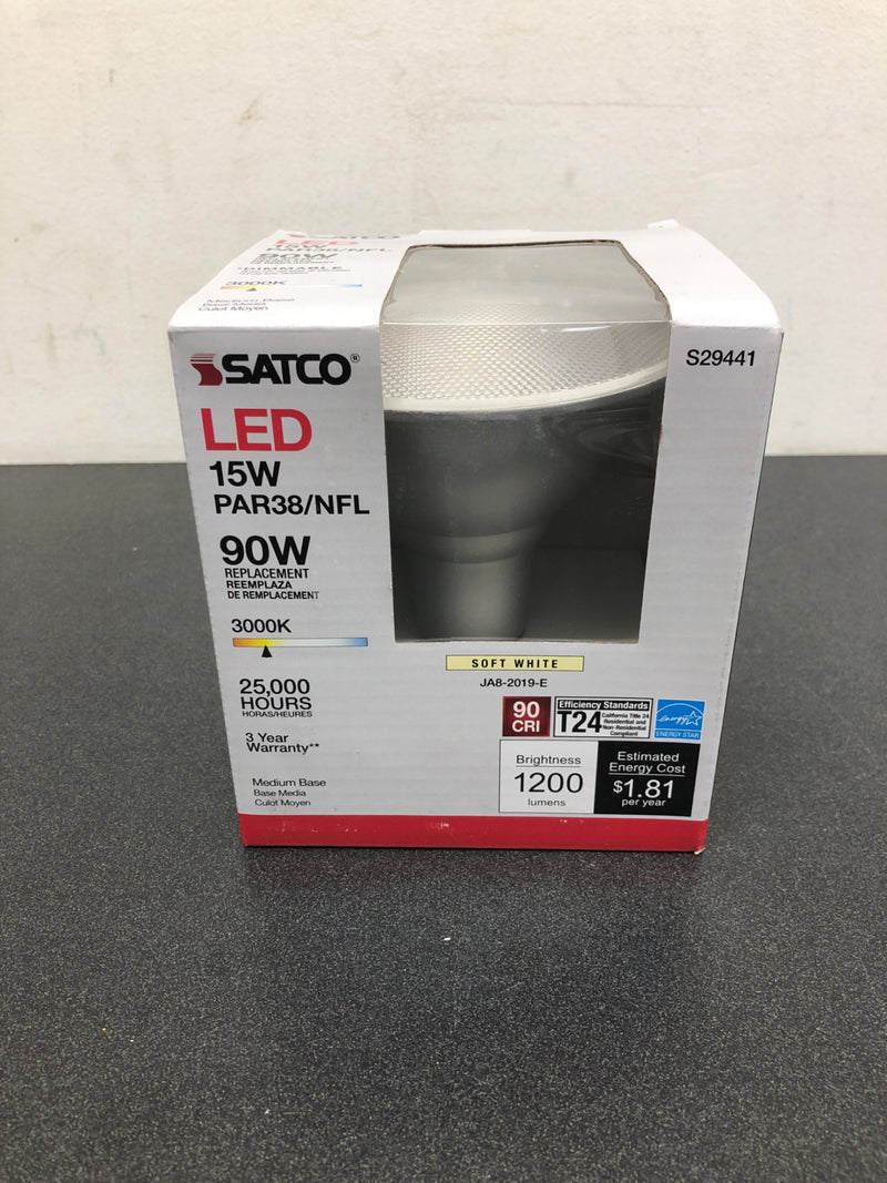 Satco Lighting S29441 Single 15 Watt Dimmable PAR38 Medium (E26) LED Bulb - 1,200 Lumens, 3000K - Silver