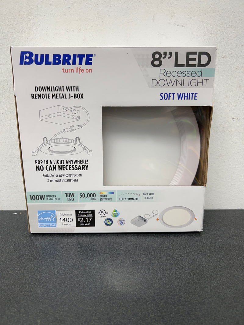 Bulbrite 773271 18 Watt 120v LED 8" White Round Recessed Downlight with Metal Jbox, 3000K Light Bulb