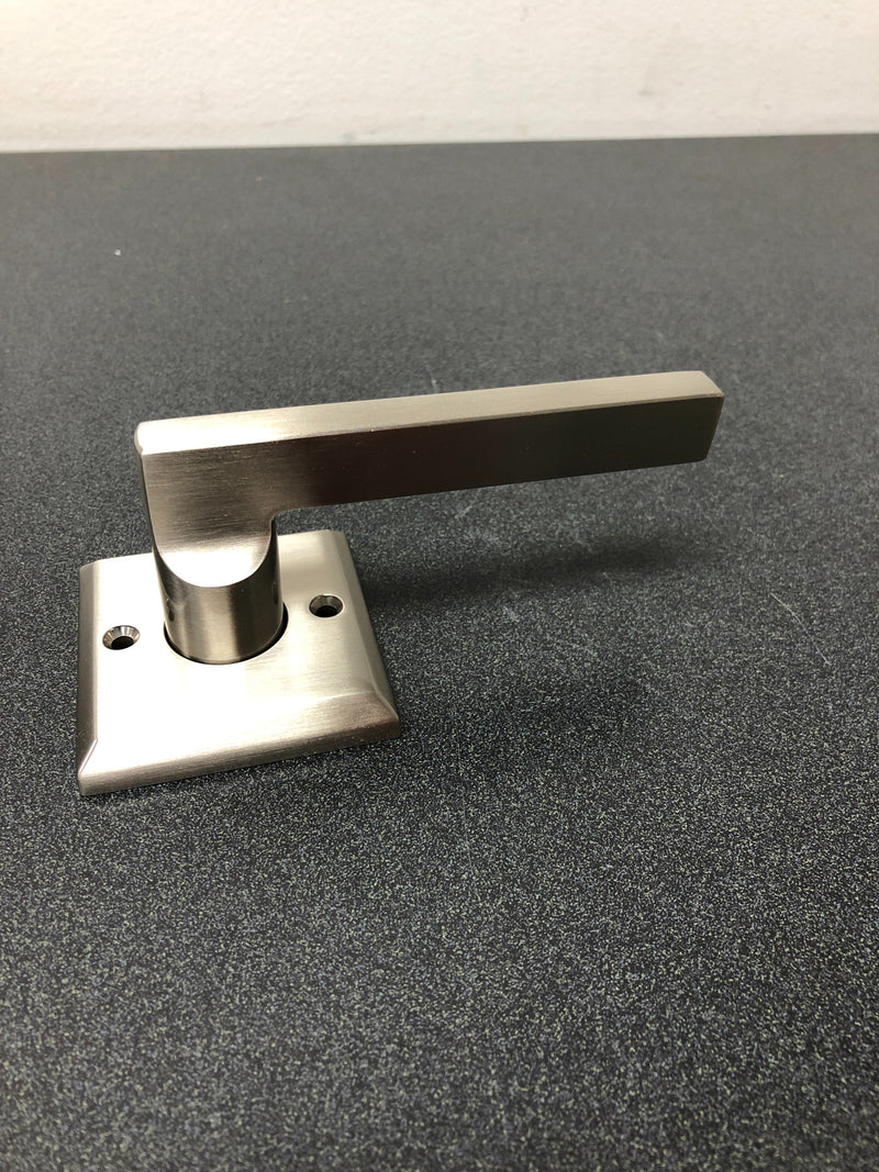 Baldwin HDSQURTSR150 Square Non-Turning One-Sided Surface Mount Dummy Door Lever with Square Rosette from the Reserve Collection - Satin Nickel