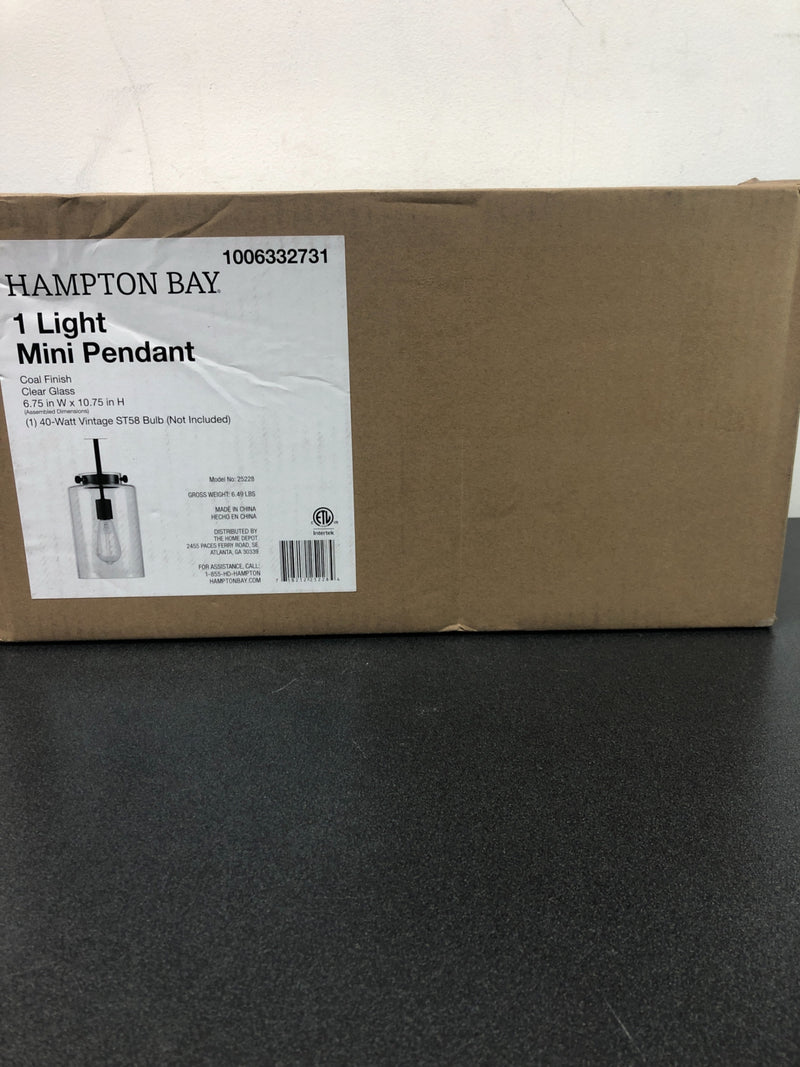 Hampton bay 25228 Mullins 6.75 in. 1-Light Coal Mini Pendant Hanging Light, Kitchen Pendant Lighting
