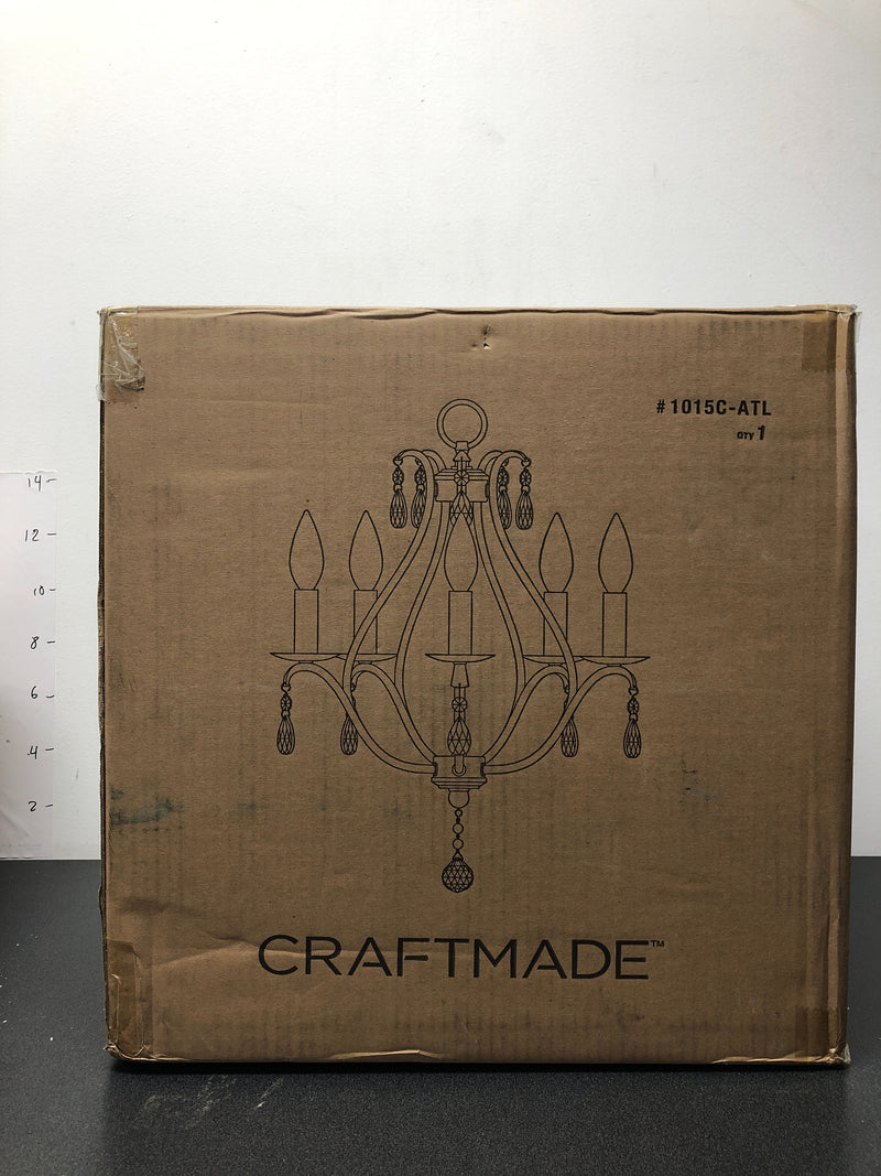 Craftmade 1015C-ATL 5 Light 15" Wide Candle Style Chandelier with Crystal Accents - Antique Linen / Clear Crystal