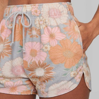 Women's high-rise towel terry dolphin shorts - wild fable™ gray floral s