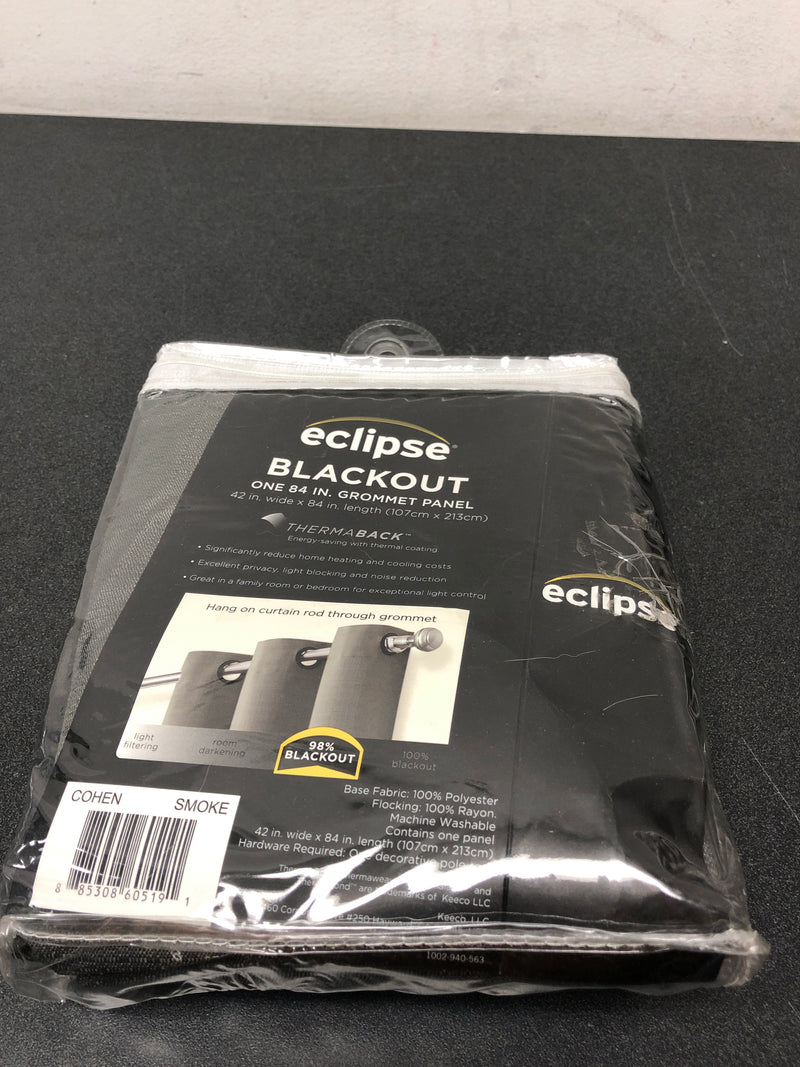 Eclipse 17521042X084SMK Cohen Thermaback Smoke Textured Solid Polyester 42 in. W x 84 in. L Blackout Single Grommet Top Curtain Panel