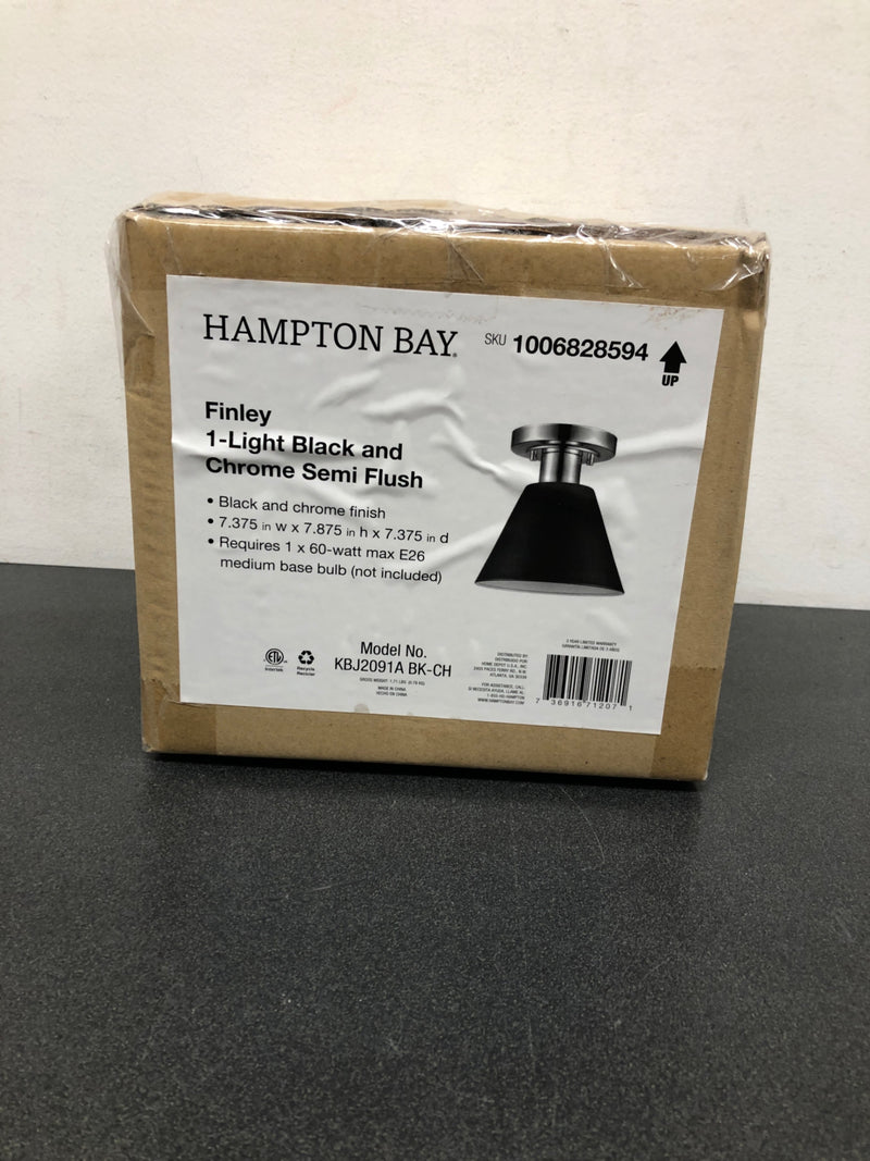 Hampton bay KBJ2091A BK-CH Finley 8 in. 1-Light Black and Chrome Semi-Flush Mount Kitchen Ceiling Light Fixture with Metal Shade