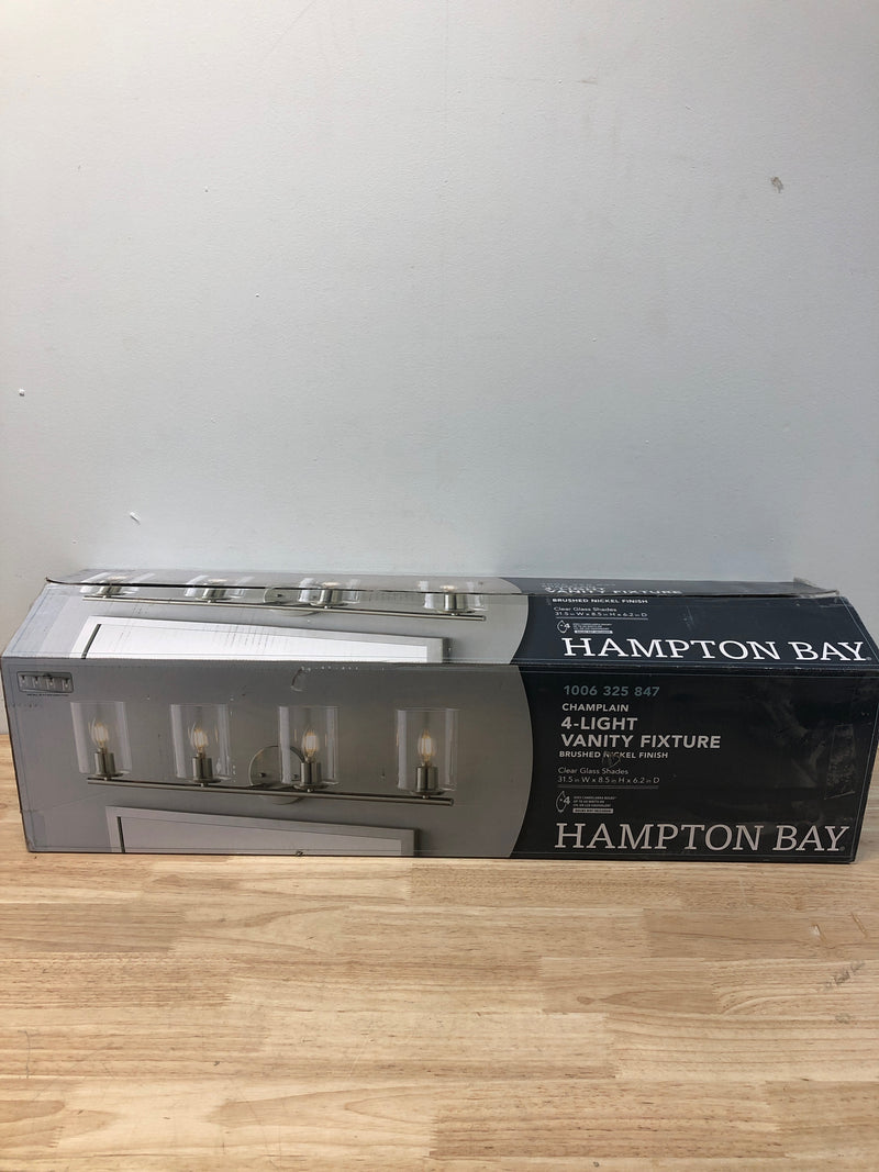 Hampton bay 1024HBBNDI Champlain 31.5 in. 4-Light Brushed Nickel Modern Bathroom Vanity Light with Clear Glass Shades
