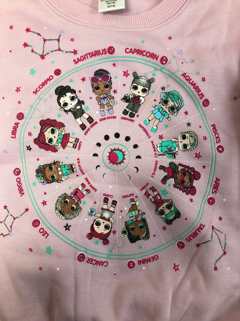 L.o.l. surprise! girls' constellations & zodiac signs sweatshirt - pink - (medium 7/8)