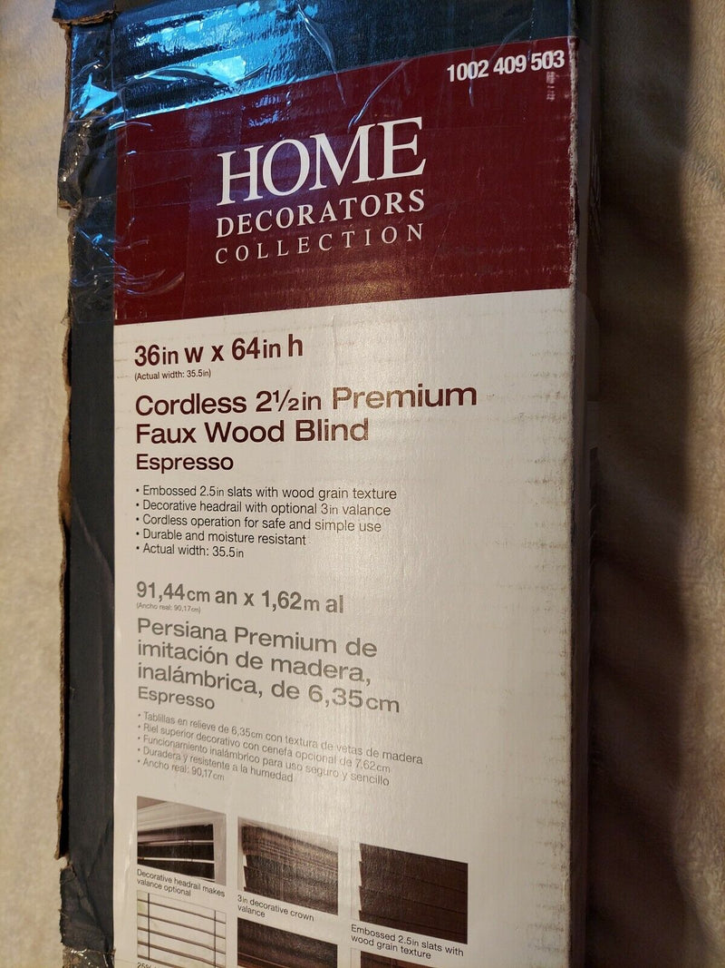 Home Decorators Collection Cordless Blind 2 1/2" Slats 36" X 64" Espresso