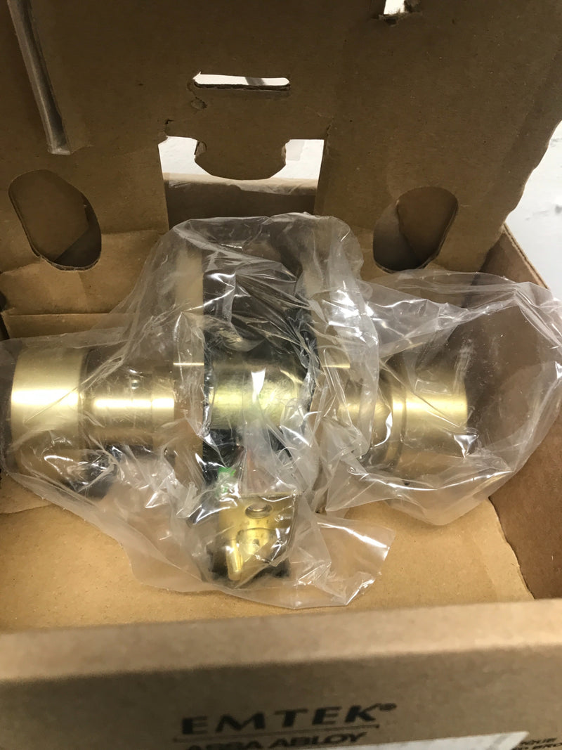 Emtek 5123ROUUS4 Round Knobset Single Cylinder Keyed Entry Door Knob Set with Modern Rectangular Rose - Satin Brass