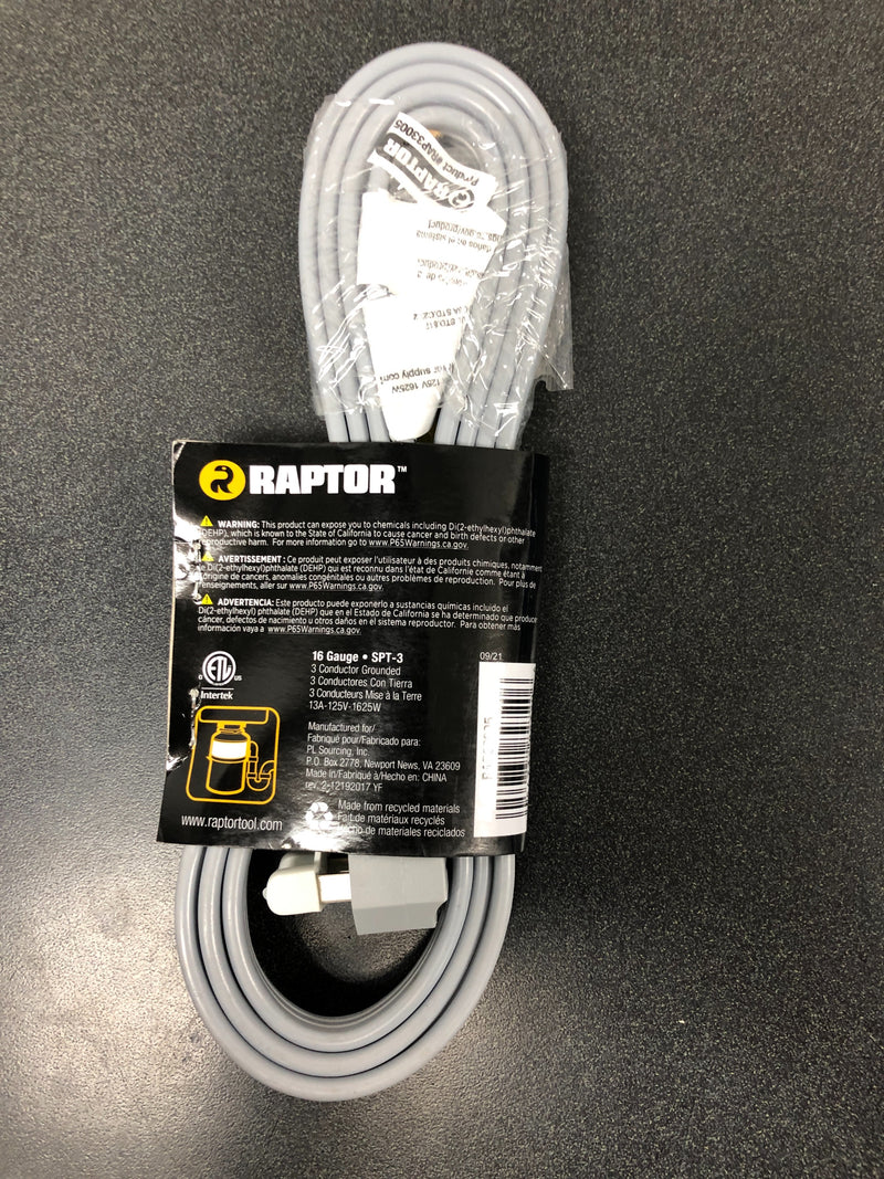 RAPTOR 7205883 6 ft. 16/3 Gauge Power Cord