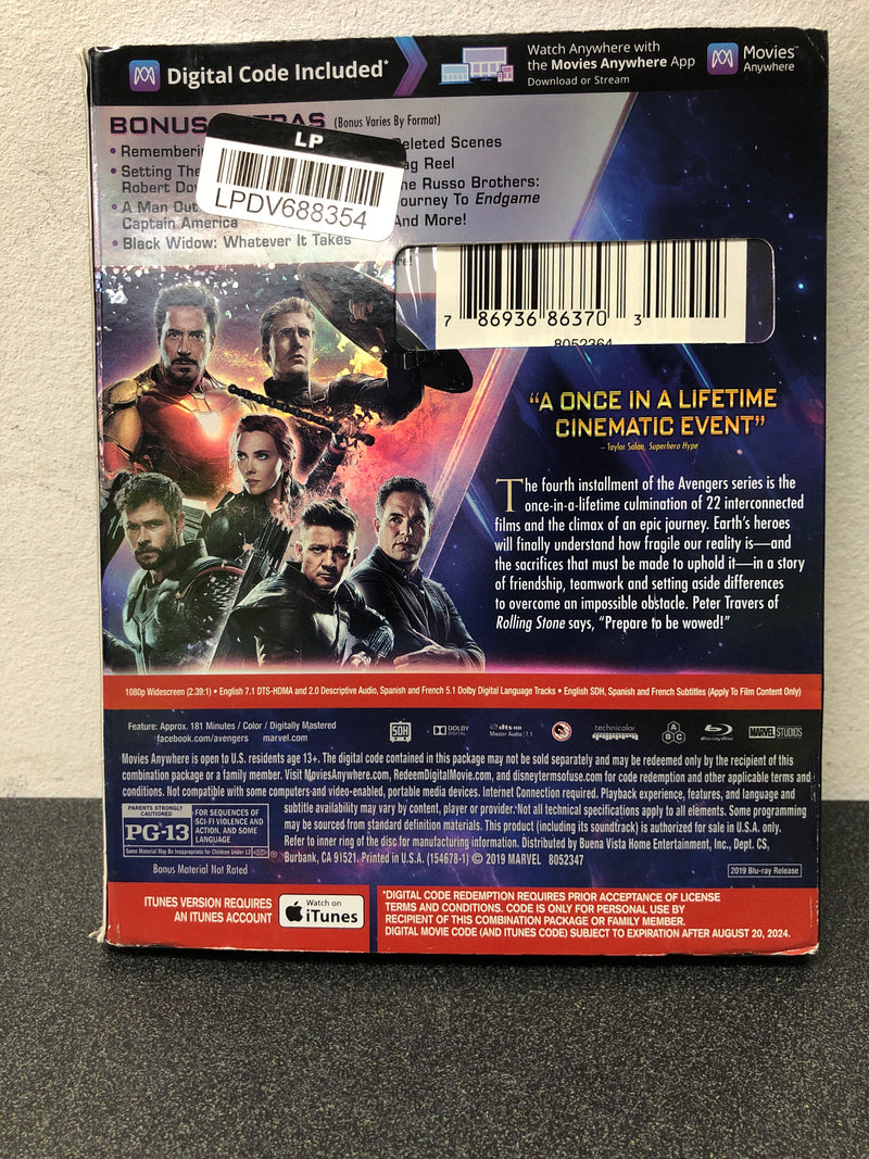 Avengers endgame (blu-ray + digital)
