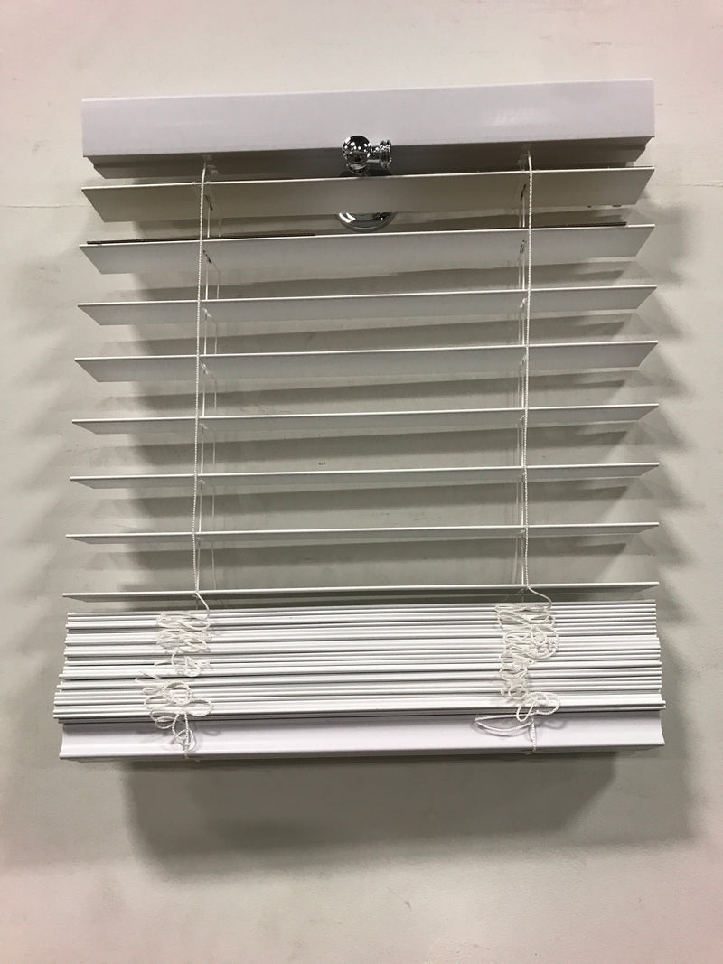 Home decorators collection 10793478299058 White Cordless Faux Wood Blinds for Windows with 2 in. Slats - 18 in. W x 64 in. L (Actual Size 17.5 in. W x 64 in. L)
