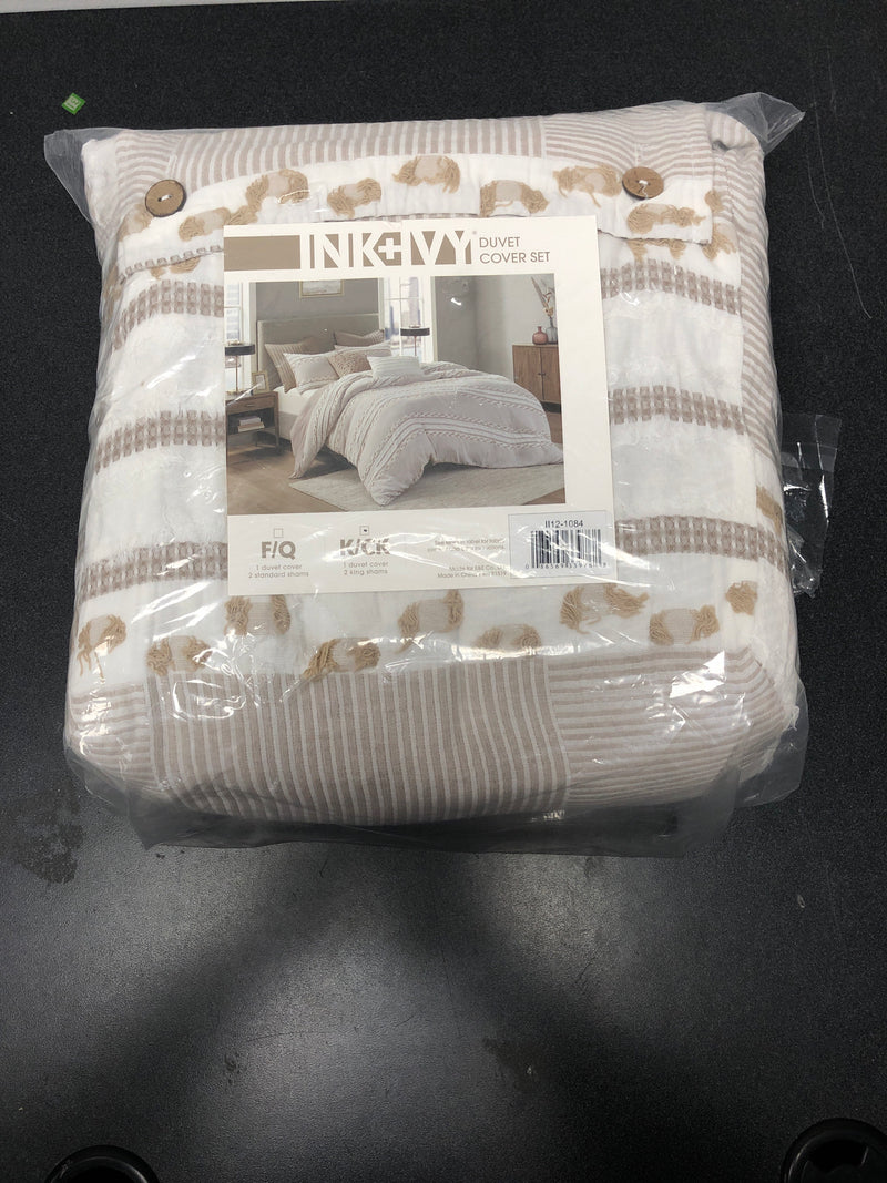 Ink+ivy II12-1084 Lennon 3 Piece Taupe King/Cal King Organic Cotton Jacquard Duvet Cover Set